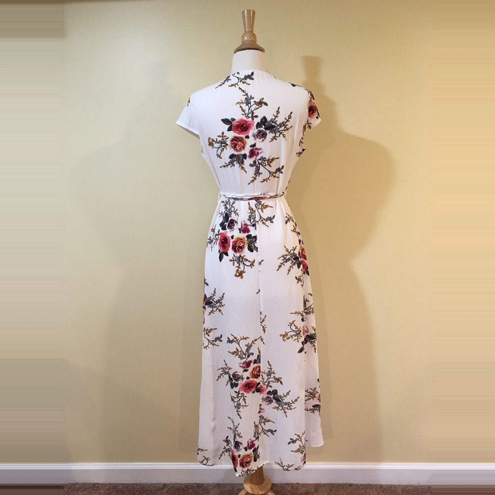 White Floral High Low Wrap Maxi Dress - Picture 7 of 8